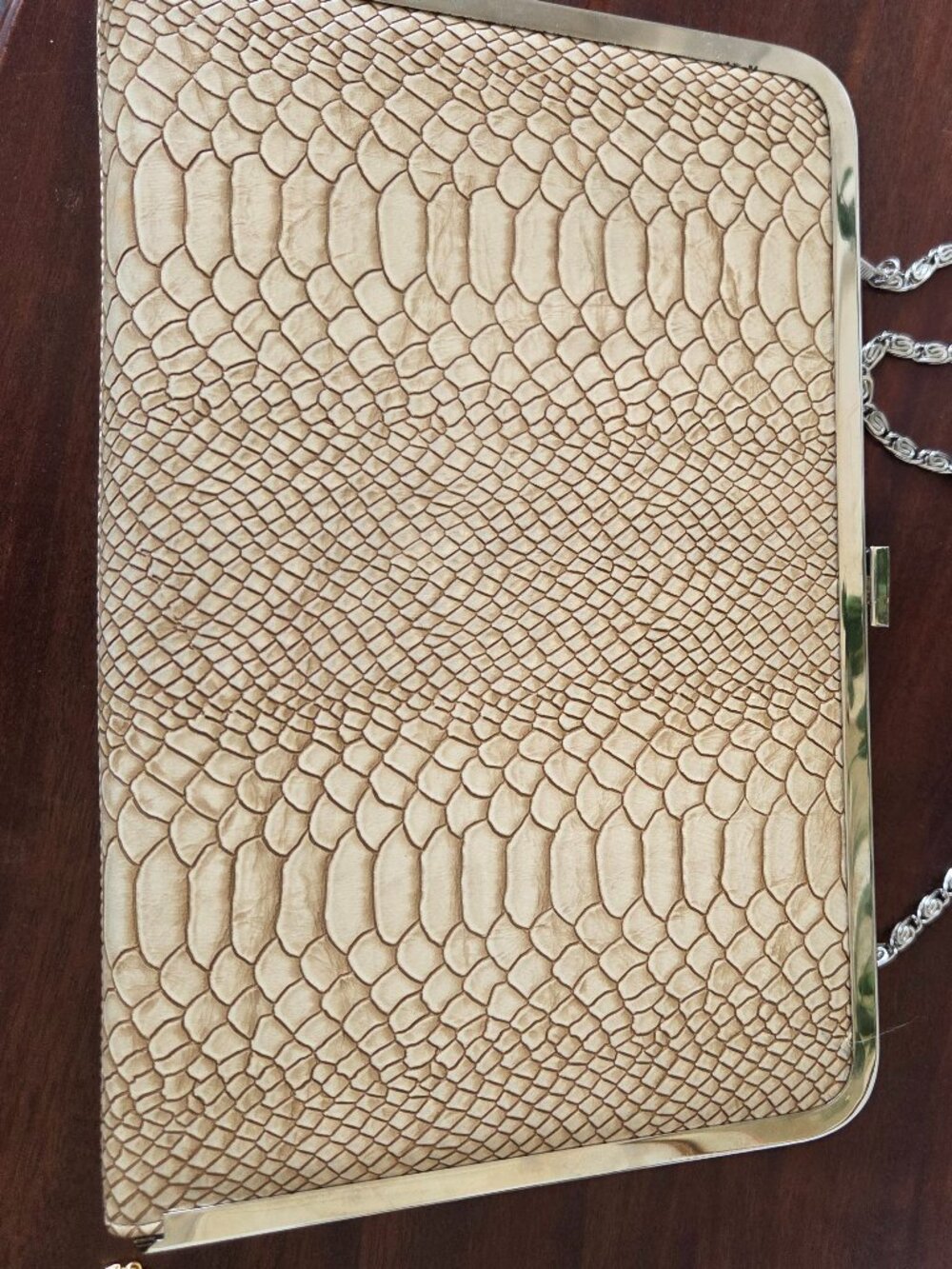 Pink Stik Faux snakeskin clutch bag silvertone retro